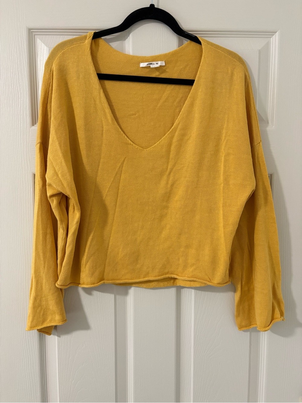 Oneill Women’s Mustard Yellow Sweater Flowy Beach Cropped Size Small